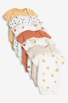 Rust Red/Ochre Yellow Baby 7 Pack Cotton Short Sleeve Bodysuits (0mths-3yrs) (M47961) | ￥2,690 - ￥3,260
