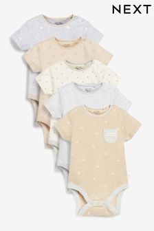 Neutral 5 Pack Short Sleeve Baby Bodysuits (0mths-3yrs) (M47962) | KRW29,600 - KRW36,100