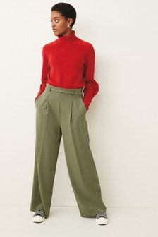 Khaki Green - Belted Wide Leg Trousers (M48127) | kr367
