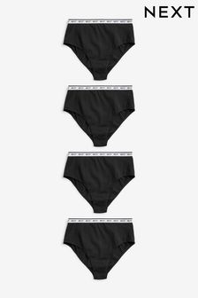 Black High Rise High Leg Cotton Rich Logo Knickers 4 Pack (M48311) | €19