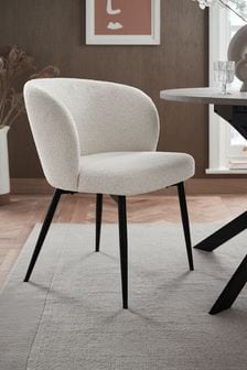 Set of 2 Casual Bouclé Oyster Otis Carver Arm Dining Chairs (M48418) | €365