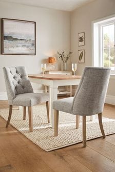 Set of 2 Chunky Weave Dove Grey Wolton Collection Luxe Light Wood Leg Dining Chairs (M48436) | €440