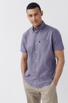 Lilac Purple Regular Fit Short Sleeve Easy Iron Button Down Oxford Shirt (M48778) | kr199