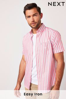 Розовый в полоску - Стандартный крой и короткий рукав - Оксфордская рубашка из немнущейся ткани на пуговицах (M48820) | €12