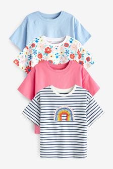 Pink/Blue 4 Pack Crochet Rainbow Short Sleeve T-Shirts (3-16yrs) (M48890) | €10.50 - €13