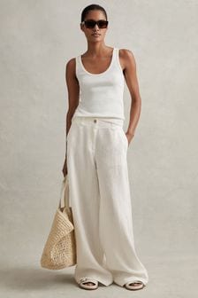 Reiss White Demi Linen Wide Leg Garment Dyed Trousers (M48941) | 94,500 Ft