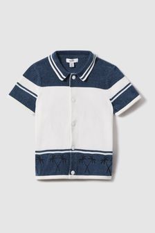 Reiss Optic White/Airforce Blue Bowler Teen Velour Embroidered Striped Shirt (M48953) | €85