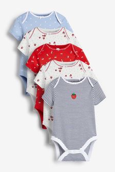 Red/Navy/White 5 Pack Short Sleeve Baby Bodysuits (0mths-3yrs) (M49621) | €27 - €33