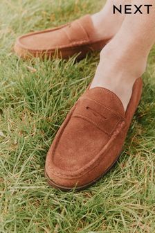 Brown Suede Regular Fit Penny Loafers (M49973) | $72