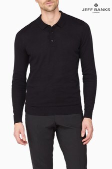 Jeff Banks Black Long-Sleeve Knitted Polo Shirt (M50249) | $77