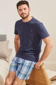 Marineblau/Blau kariert - Kurzes Pyjamaset aus Baumwolle (M50782) | 28 €