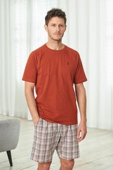 Orange/Grey Check Cotton Short Pyjama Set (M50783) | R344