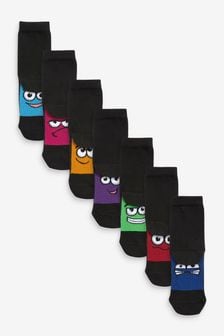Negru/culori intense cu model fețe - Set de 7 perechi de șosete cu conținut bogat de bumbac (M50793) | 70 LEI - 87 LEI