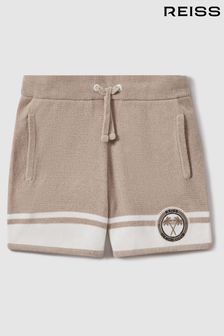 Reiss Taupe/Optic White Catch Teen Velour Drawstring Shorts (M50923) | €65
