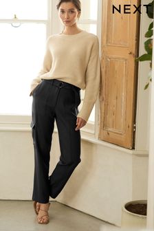 Black - Smart Utility Cargo Belted Taper Trousers (M51813) | BGN92