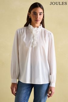 Joules Melanie White Cotton Ruffle Blouse (M51924) | $86