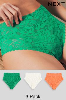 Green/Orange/Cream High Rise Floral Lace Knickers 3 Pack (M51936) | 94 QAR