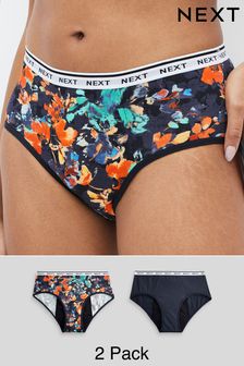 Navy Floral Print/Plain Navy Short Heavy Flow Period Knickers 2 Pack (M51959) | ￥3,380