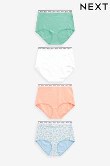 Blue Daisy Print/Spot/Green/Orange Full Brief Cotton Rich Logo Knickers 4 Pack (M51967) | AED76