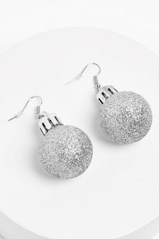 Silberfarben - Weihnachts-Ohrringe mit Christbaumkugel-Design (M52242) | 5 €