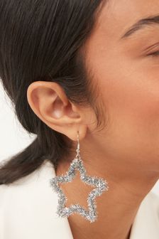 Silver Christmas Tinsel Star Earrings (M52323) | DKK58