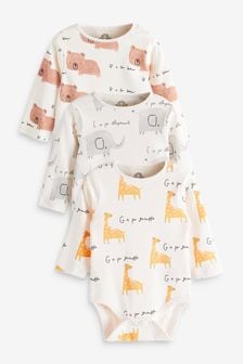 Cream Animal 3 Pack Baby Long Sleeve Bodysuits (M52412) | $20 - $27