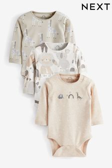 Neutral and Grey Animal Baby Long Sleeve Bodysuits 3 Pack (M52413) | €18 - €23