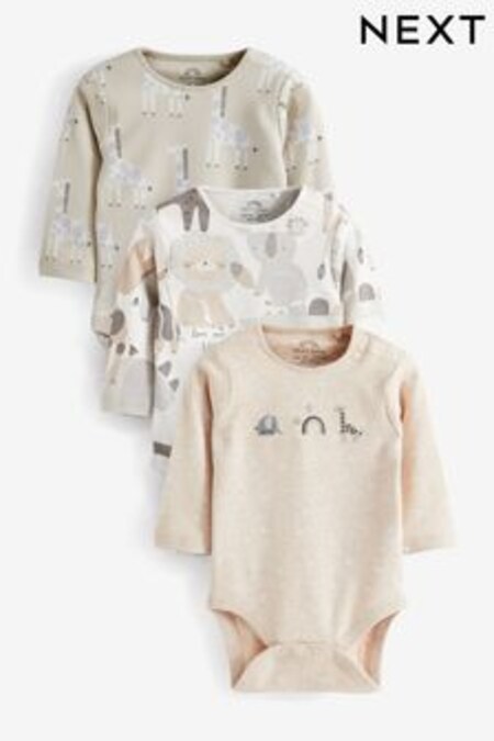 Neutral and Grey Animal Baby Long Sleeve Bodysuits 3 Pack (M52413) | 19 € - 24 €