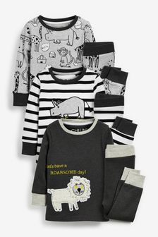 Black/White Wild Animals Snuggle Pyjamas 3 Pack (9mths-12yrs) (M52905) | OMR12 - OMR15