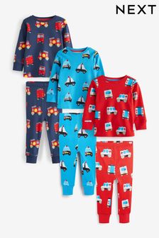 Red/Blue Emergency Vehicles 3 Pack Snuggle Pyjamas (9mths-12yrs) (M52907) | AED103 - AED130