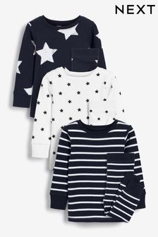 Navy Blue/White Star Snuggle Pyjamas 3 Pack (9mths-10yrs) (M52910) | OMR11 - OMR14
