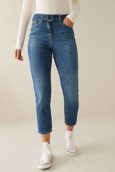 Dark Blue Belted Mom Jeans (M55370) | $53