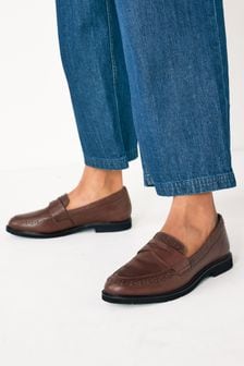 Tan Brown Motion Flex Leather Studded Loafers (M55390) | $90