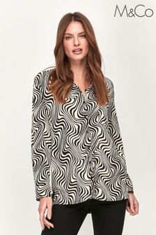M&Co Womens Black Petite Abstract Print Shirt (M55478) | $44