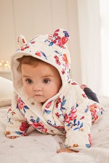 Ecru Cream/Pink Quilted Velour Hooded Baby Jacket (0mths-2yrs) (M55480) | 32 € - 35 €
