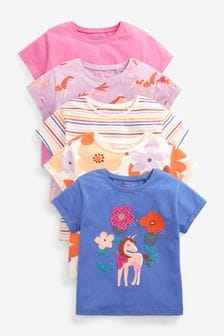 Rose/bleu motif licorne - Lot de 5 t-shirts (3 mois - 7 ans) (M55553) | €27 - €33