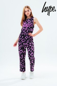 Hype. Girls Purple Leopard Print Script Jumpsuit (M55607) | €25 - €30