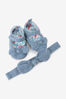 Denim Blue Bow Mary Jane Baby Shoes and Headband Set (0-18mths) (M55625) | $21