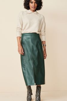 Faux Leather PU Midi Skirt