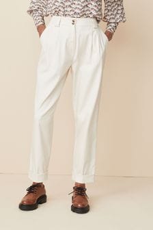Ecru White Smart Belted Peg Trousers (M56303) | ₪ 122