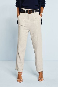 Ecru White Belted Linen Blend Trousers (M56314) | €21.50