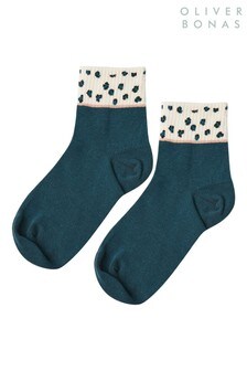 Oliver Bonas Green Animal Colourblock Ankle Socks