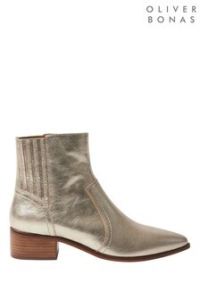 Oliver Bonas Metallic Gold Leather Western Ankle Boots