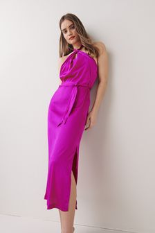 Pink Satin Halter Neck Midi Dress (M57184) | €44