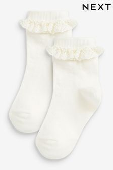 Creme - Gerüschte Socken mit hohem Baumwollanteil, 2er-Pack (M57895) | 6 € - 9 €