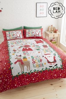 Красный постельный комплект с надписью "Santa Stop Here" Bedlam