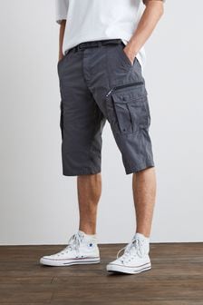 Charcoal Grey Long Length Belted Cargo Shorts (M58730) | $53