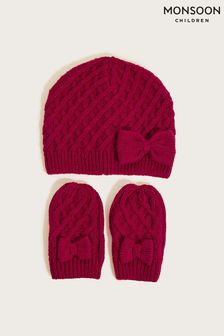 Monsoon	Red Baby Beanie and Mitten Set with Recycled Fabric (M59811) | €20