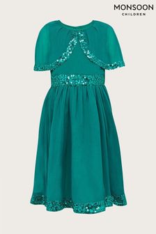 Monsoon Green Callie Sequin Cape Sleeve Dress (M59829) | €53 - €59