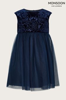 Monsoon Baby Blue Odette Velvet Embroidered Dress (M59854) | €53 - €60